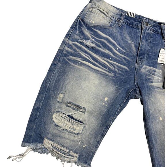 NWT SMOKE RISE Distressed Summer Streetwear Denim Jean Shorts Jorts Mens XL - Picture 3 of 7